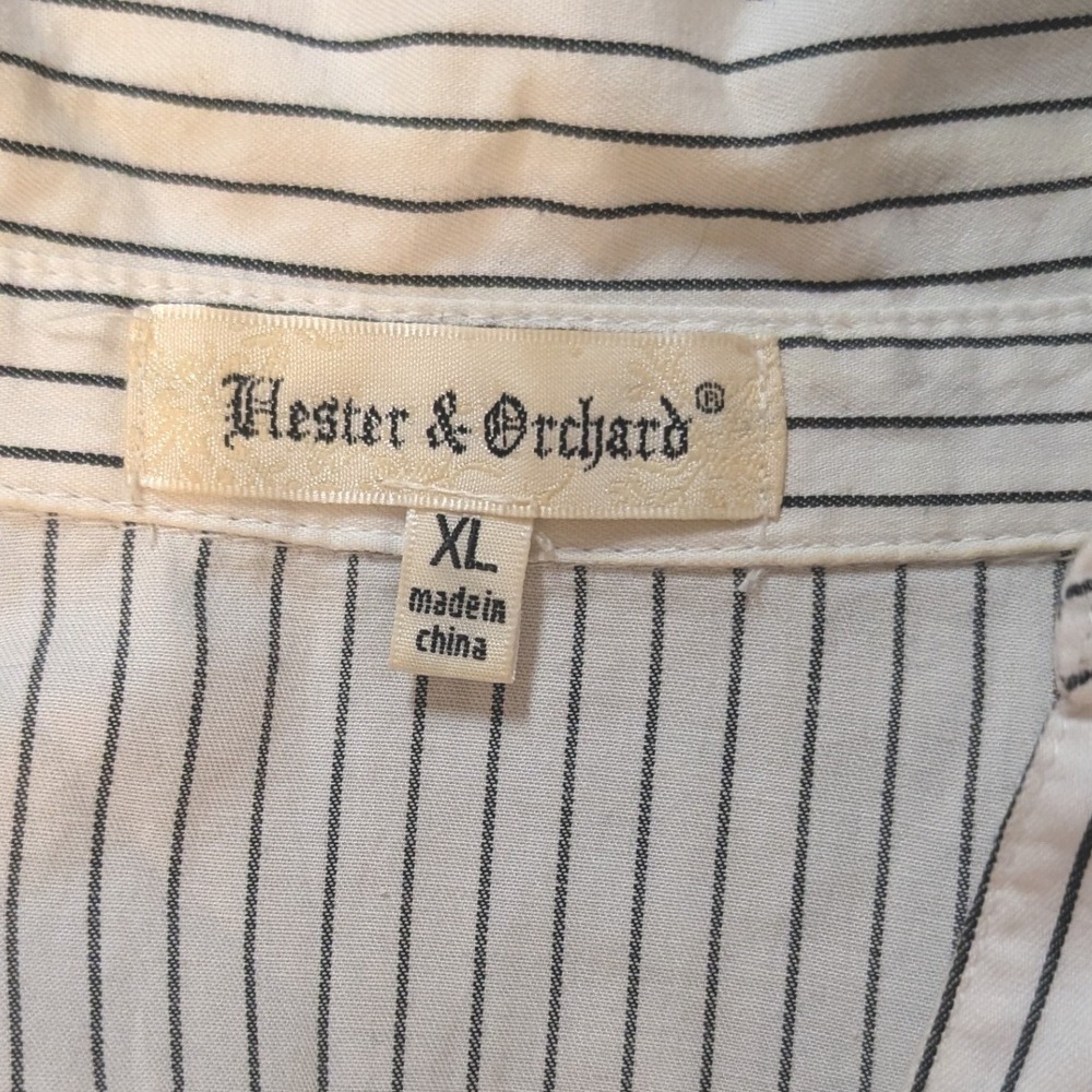 Hester & Orchard XL Pinstripe Button Up Shirt Roll Tab Sleeve Side Panel White - Picture 4 of 10